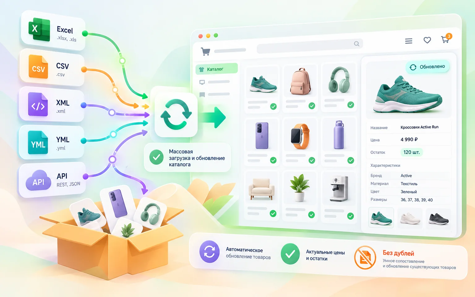 Импорт товаров в интернет-магазин из Excel, CSV, XML, YML и API с обновлением цен и остатков
